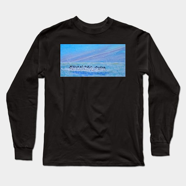 Penguins on the Edge - Acrylic on Canvas Long Sleeve T-Shirt by pops